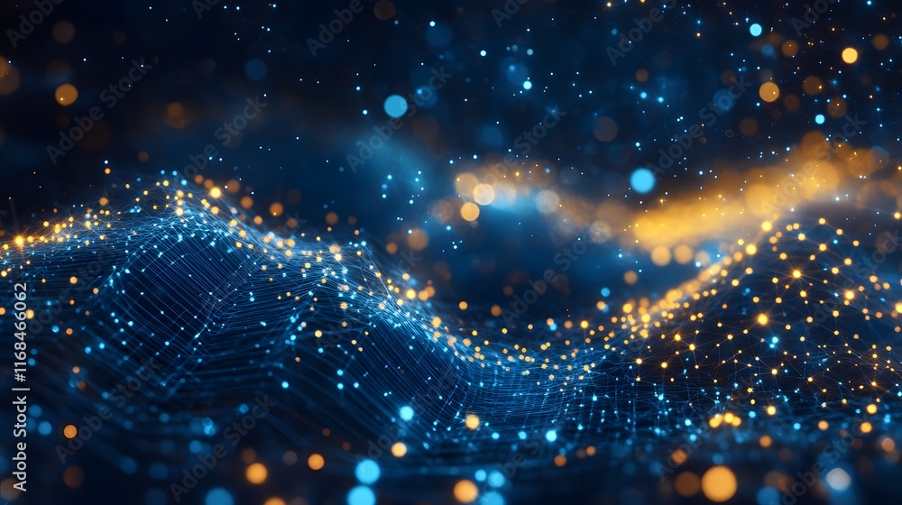 Poster abstract blue and gold network data visualization