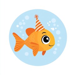 Playful orange fish celebrating birthday in underwater scene cartoon style bright colors fun vibes