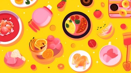 A vibrant overhead view of a colorful food arrangement