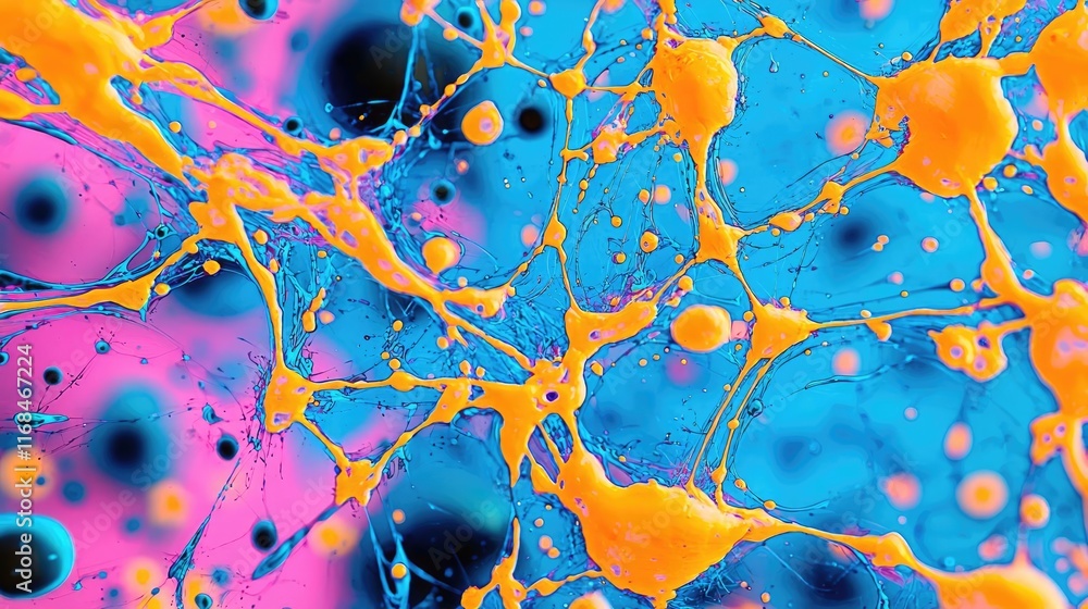 Poster Ink abstract background idea. Abstract colorful neurons in a vibrant pattern showcasing scientific research.