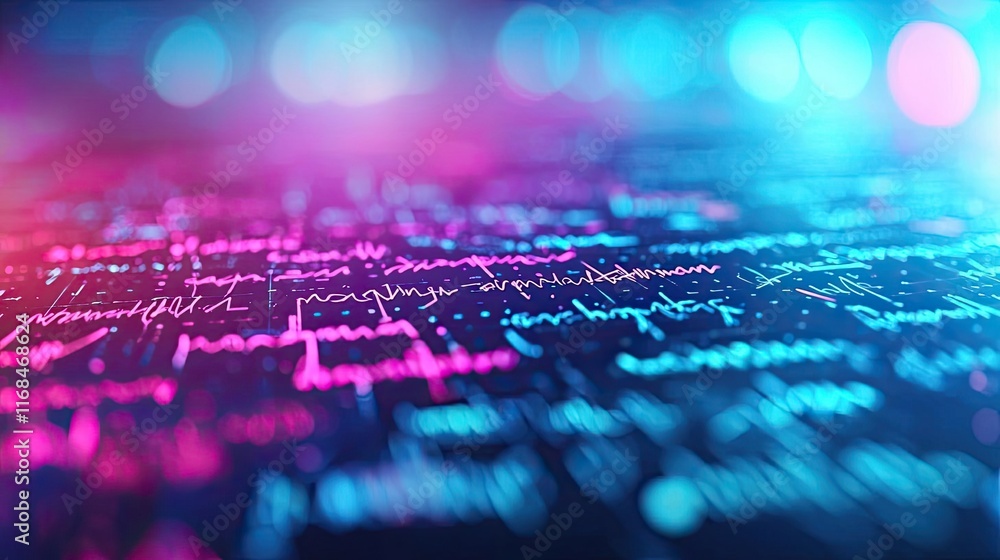 Poster Ink abstract background idea. Close-up of digital data visualization with vibrant colors reflecting technology trends.