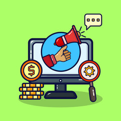 Viral marketing icon. SEO management concept on lineal color style. Digital promotion, business research isolated on premium design. Flat cartoon vector illustration. 