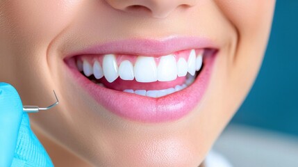 Close-Up of Smiling Woman with Healthy Teeth during Dental Checkup