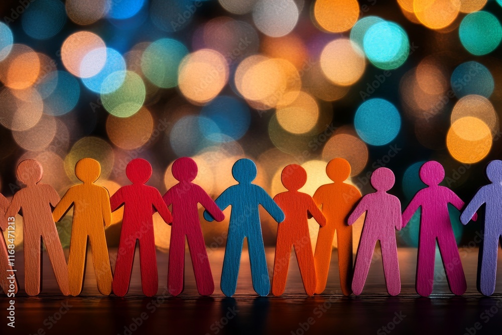 Poster abstract colorful human shapes on blurred background with copy space
