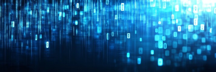 Obraz premium Abstract Background with Blue Glowing Lights and Digital Data on Dark Background