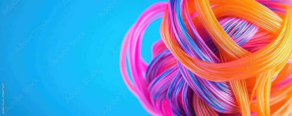 Leinwandbilder ink abstract background idea. colorful abstract strands intertwine against a bright blue background,