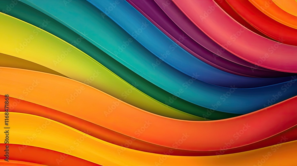 Poster Rainbow abstract background concept. A vibrant wave of colorful lines creating an abstract, dynamic background.