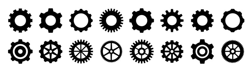 Gear set. Black gear set. Gear setting vector icon. Gear wheel isolated on white background