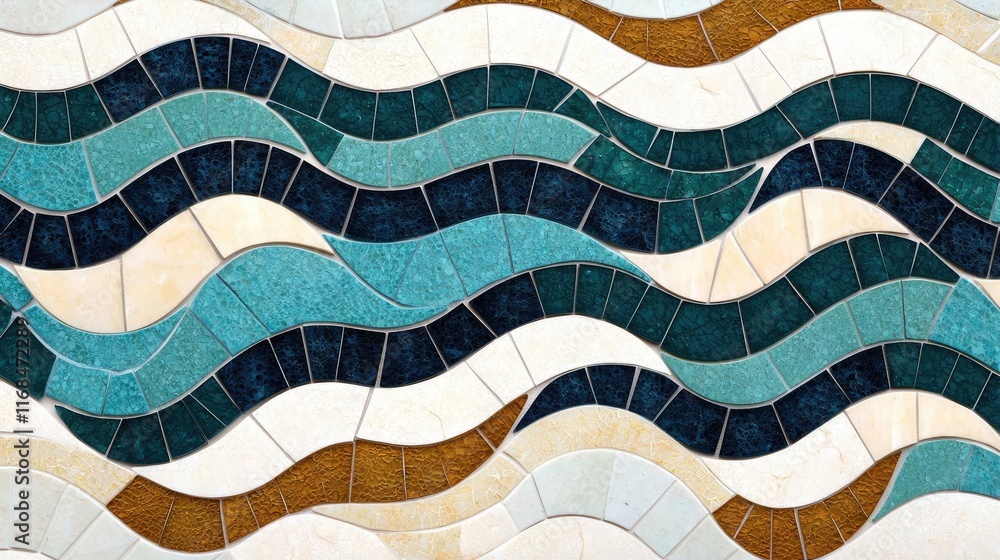Poster Mosaic abstract background concept. Colorful wave-patterned tile design for artistic and decorative purposes.