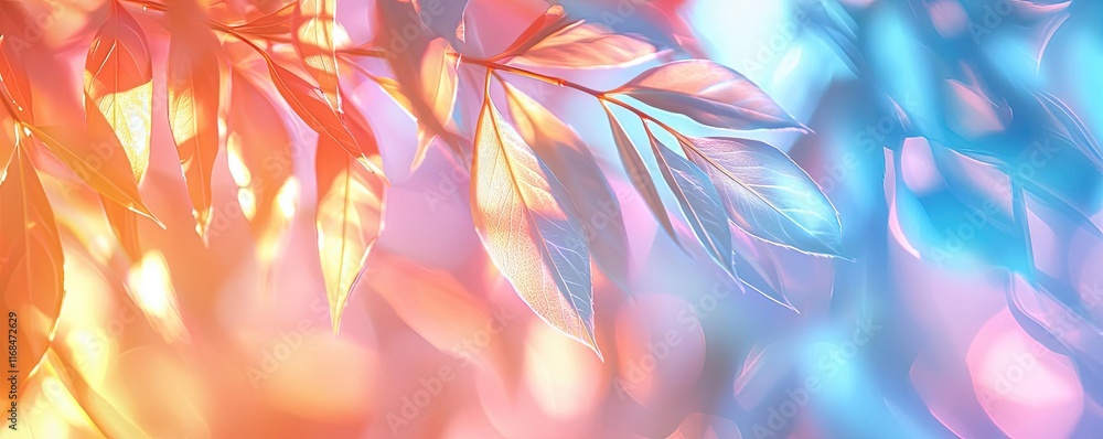 Poster Rainbow abstract background concept. Colorful leaves create a beautiful abstract visual with soft light and hues.