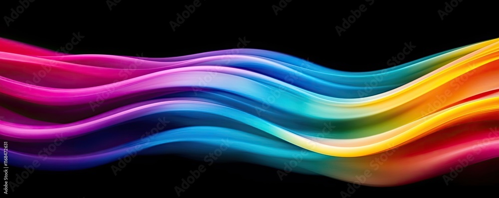 Aufkleber Rainbow abstract background concept. Colorful waves in vibrant hues create an abstract and dynamic visual on a black background.