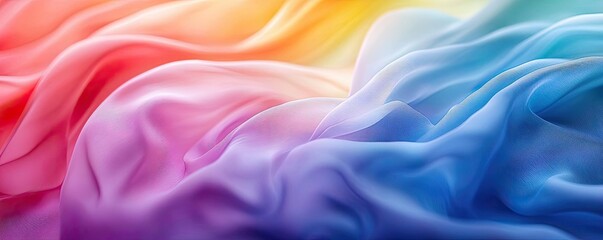 Fototapeta premium Rainbow abstract background concept. A vibrant fabric flowing with colorful waves of silk in a dreamy gradient of hues.