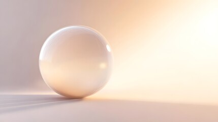 A translucent sphere rests on a soft beige surface