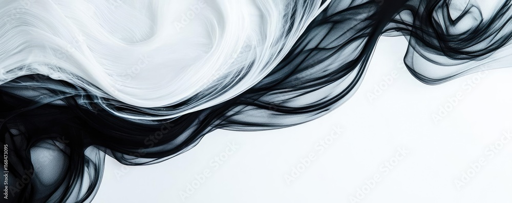 Poster Ink abstract background idea. Abstract black and white smoke patterns creating fluid movements in a minimalistic style.