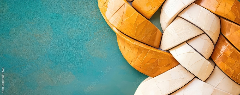 Poster mosaic abstract background concept. a close-up of an artistic wooden pattern on a blue background, s