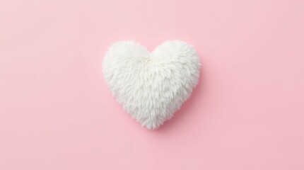 White Plushy Heart on Pink Background.