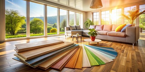 Fototapeta premium Choosing Laminate Flooring Samples: Home Renovation Project Inspiration