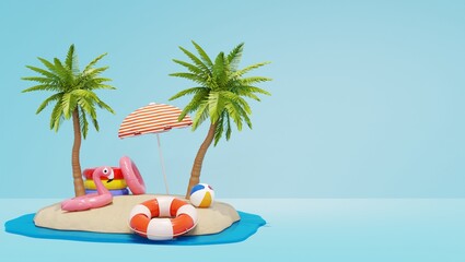 Summer holiday 3d render illustration. Summer island illustration background