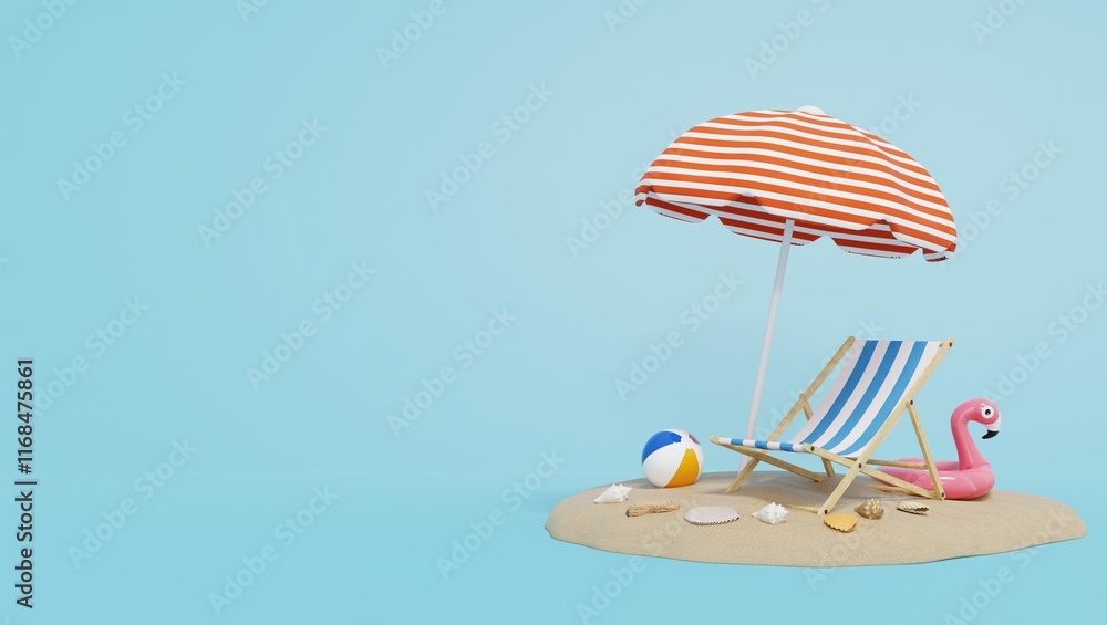Poster summer background 3d render on the ocean display