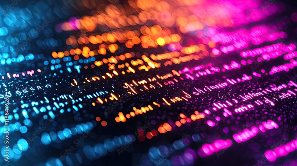 Aufkleber Ink abstract background idea. Close-up shot of colorful binary code flowing across a digital screen.