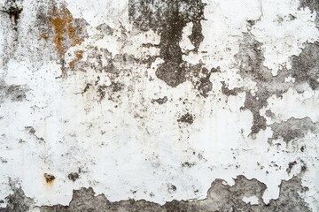 Obraz premium Weathered white wall with peeling paint and stains.