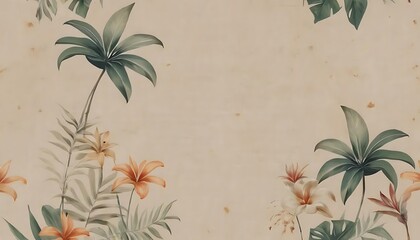 Tropical Floral Design Beige Background Lilies Palms