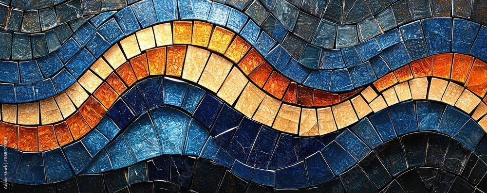 Poster mosaic abstract background concept. colorful mosaic pattern resembling flowing water in vibrant blue