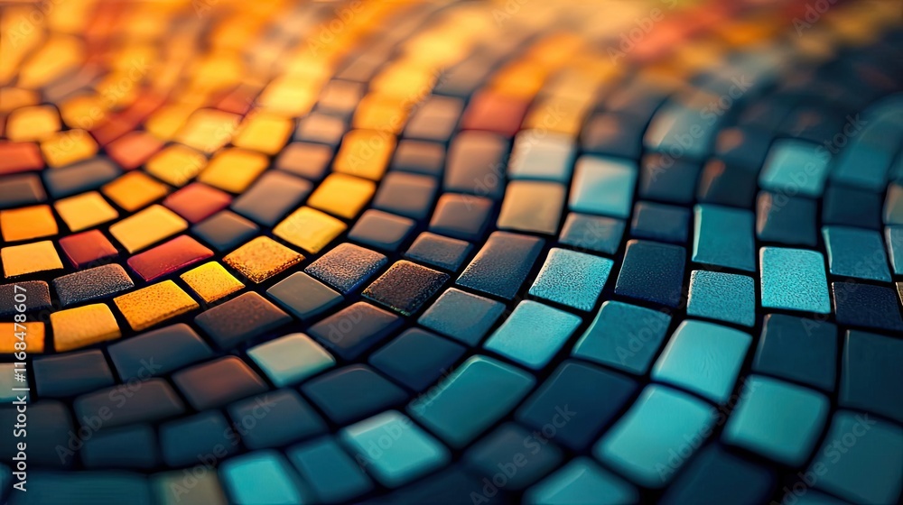 Poster Mosaic abstract background concept. A vibrant mosaic pattern featuring a blend of warm and cool colors.