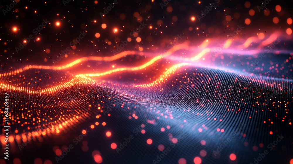 Poster vibrant abstract waves of light and particles in a digital setting
