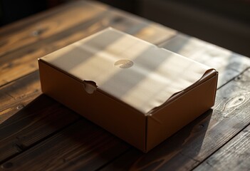 Fototapeta premium White box on rustic wooden table with natural light