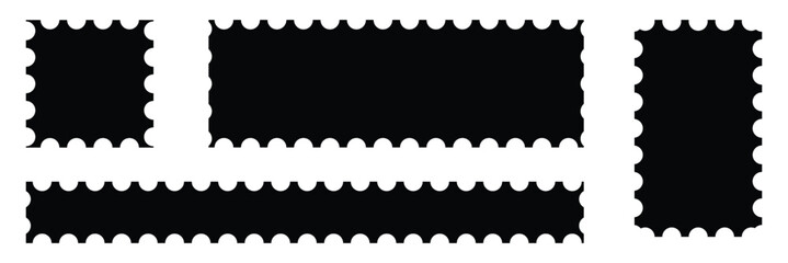 Vector set of black oval labels with wavy edges. Ideal for classy stickers, tags, and branding designs. Postage stamp frame set.