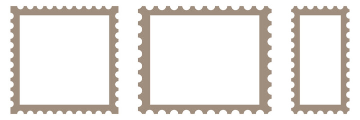 outline silhouette postage stamp icon set isolated on white background. Postage stamp frame set