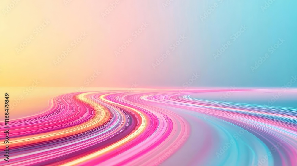 Poster Ink abstract background idea. Vibrant abstract landscape with flowing lines in pastel colors creating a dreamy effect.