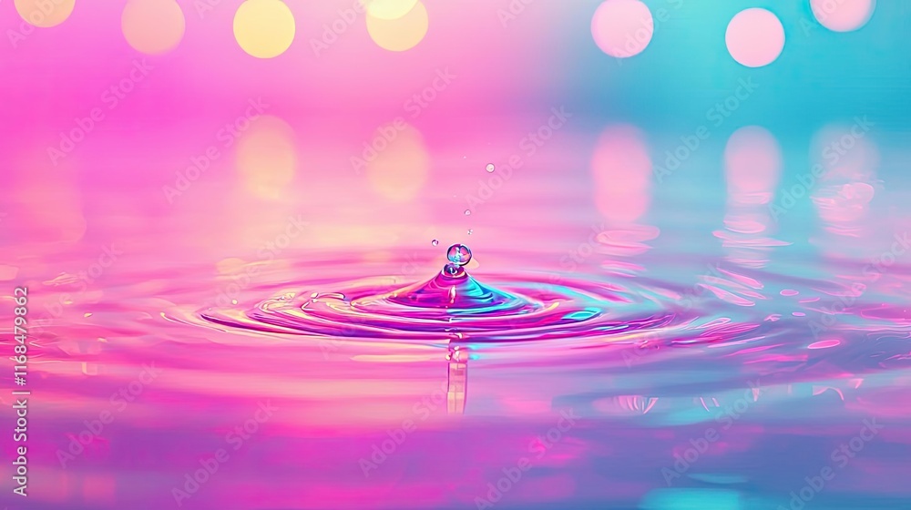 Poster ink abstract background idea. a vibrant splash of water creating ripples in colorful light reflectio