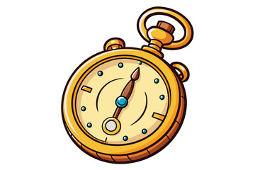 Vintage golden pocket watch with detailed retro design and elegant classic clock face illustration isolated on white background