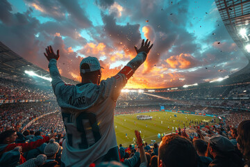 Fans Celebrate as Sunset Lights up Stadium During Live Match