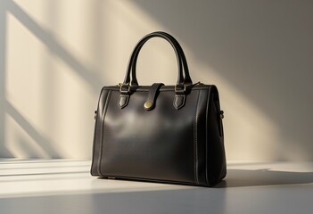 Elegant dark brown leather handbag in soft sunny colors.