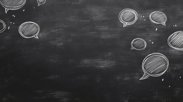 Chalk Speech Bubbles Floating on Dark Blackboard Background