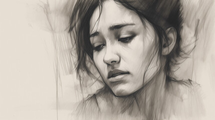 Sketch of woman who undergoes depression