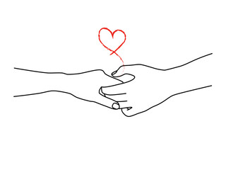 Hands holding one another. Continuous one line drawing.minimal line art handshake illustration