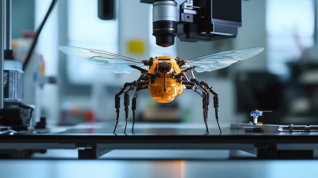 Laboratorium robotyki, w kt&oacute;rym naukowcy projektują drony o wielkości owad&oacute;w, przypominające ruchy pszcz&oacute;ł.
