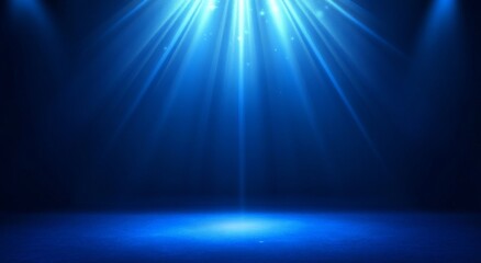 Obraz premium Blue stage spotlight with rays and glow.