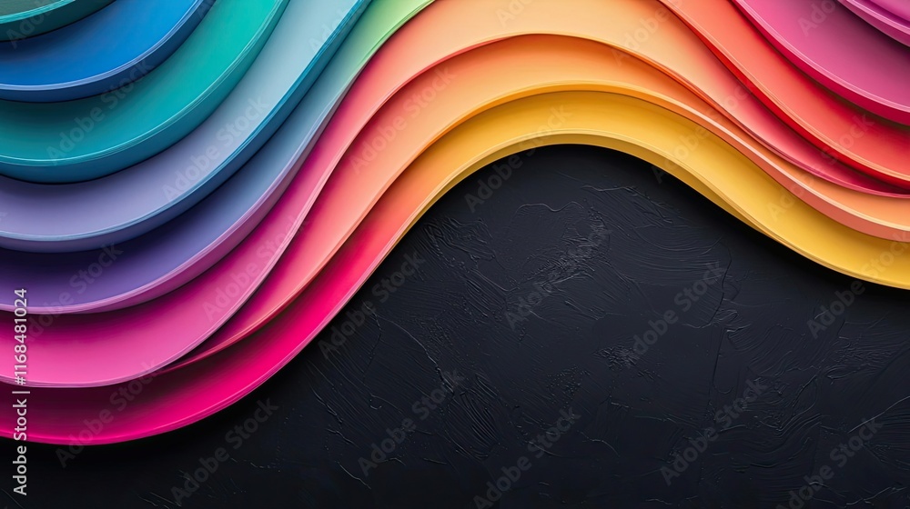 Poster Rainbow abstract background concept. Colorful paper layers create a vibrant abstract background with smooth wave patterns.