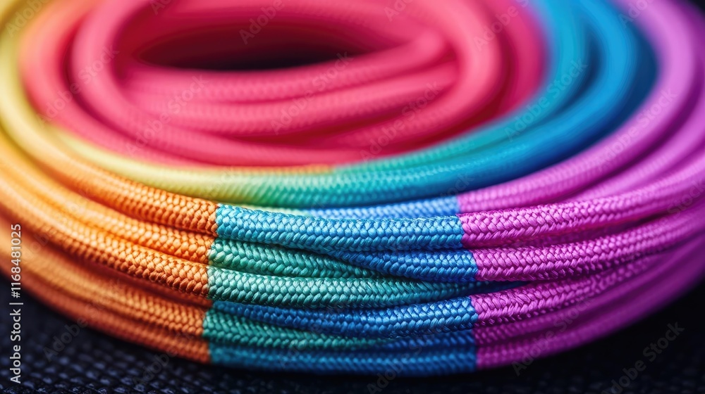 Poster rainbow abstract background concept. colorful braided rope with vibrant gradient hues displaying det