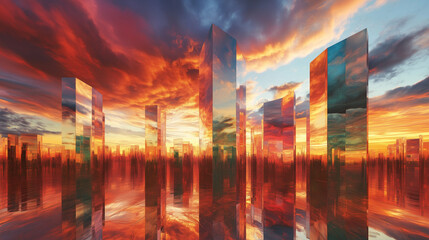 Fototapeta premium Lustrzane ściany labiryntu przechwytują żywe kolory zachodu słońca, wzmacniając wrażenie nieskończoności i tajemnicy. 