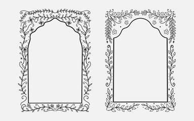 Arch floral border. mughal floral line art and silhouette style. vector illustration for invitation, poster or greeting ramadan kareem