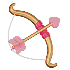 3D Render, Cupid's bow, arrow, and heart for valentine's day. Icon Illustration