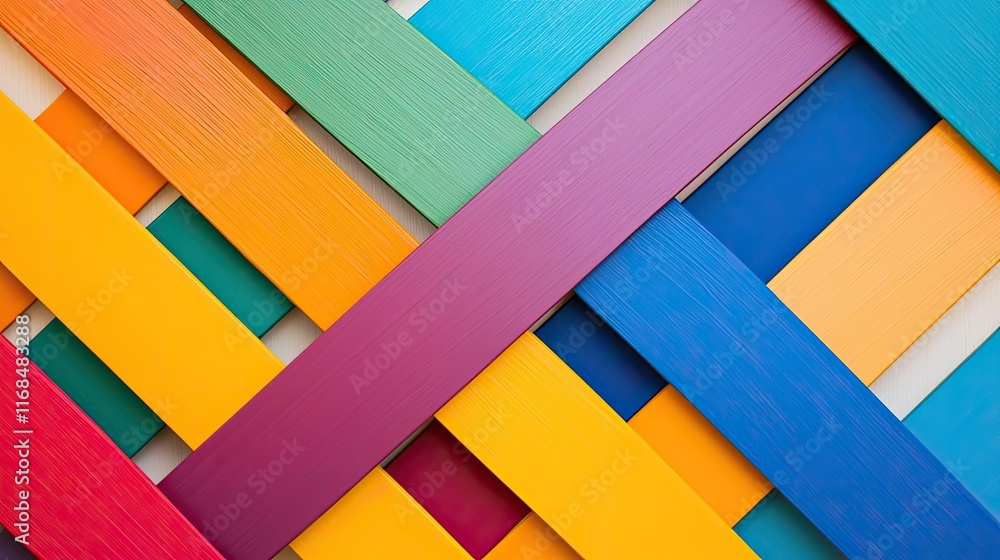 Poster rainbow abstract background concept. vibrant color pattern with woven wooden strips showcasing artis