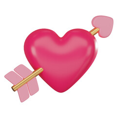 3D Render, Pink hearts with arrow for valentine's day celebration. Icon Illustration