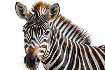 Fototapeta premium Close-up Macro Photography of an Isolated Zebra on White Background